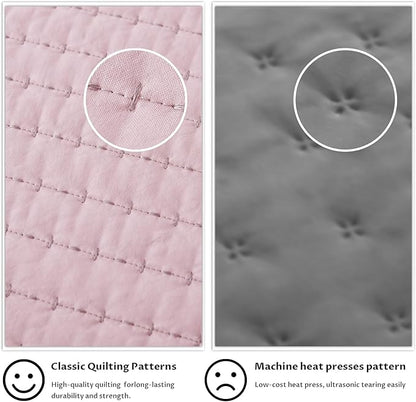 KASENTEX King Quilt Set 104"x90" – Soft Washed 3-Layer Lightweight Bedspread, Minimalist Nordic Design, All-Season Spring & Summer Quilt Set (1 Quilt + 2 Pillow Shams), Pink