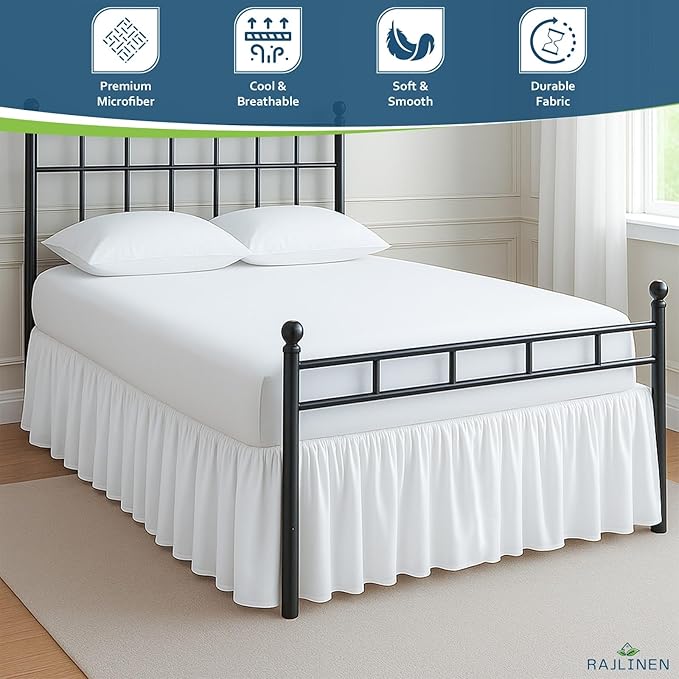 Rajlinen Ruffled Bed Skirt Twin XL, 24 Inch Drop Dust Ruffle with Split Corners, 100% Microfiber Bedskirt with Platform, Three-Sided Coverage Ruffled Gathering Design, White