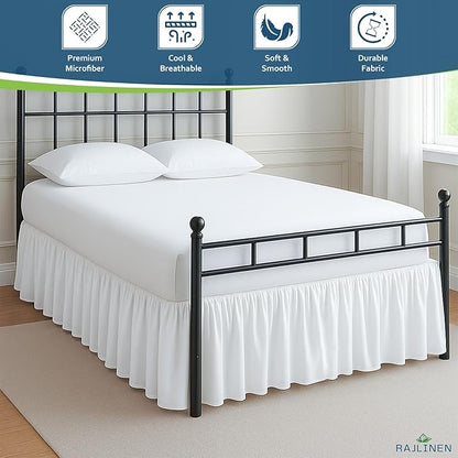 Rajlinen Ruffled Bed Skirt Full, 24 Inch Drop Dust Ruffle with Split Corners, 100% Microfiber Bedskirt with Platform, Three-Sided Coverage Ruffled Gathering Design, White