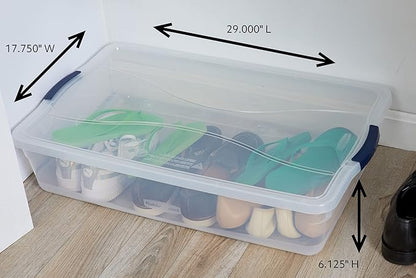 Rubbermaid Cleverstore 42 Quart Stackable Plastic Storage Bin with Lids for Garage, Closet, and Classroom, Clear, 4 Pack