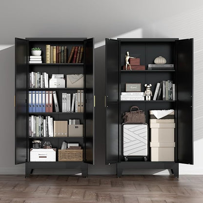 COFaR Black Farmhouse Storage Kitchen Pantry Cabinet with 2 Barn Door, 4 Adjustable Shelves and Legs, for Cupboard/Dining Room/Bathroom/Living Room/Office/Laundry Room (Black, 71" Farmhouse)