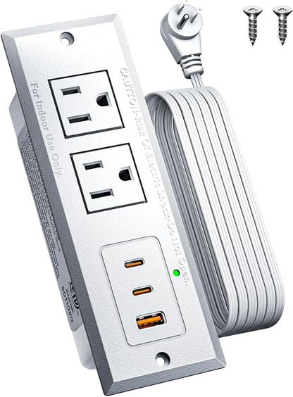 Recessed Power Strip with 20W USB C Port, Fast Charging USB A Port Conference Recessed Outlet, Space-Saver for Furniture Side Table, End Table, Desk Outlet with 6ft Cord, 45° Thin Flat Plug, White