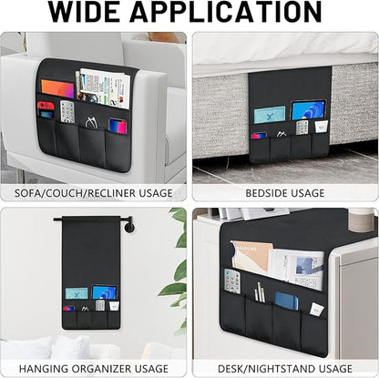 TV Remote Control Holder Couch Caddy, Non-slip Bedside Caddy Organizer with 5 Pockets for Key Glasses Phone Magazine Holders (Black, 35''x18'')