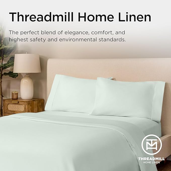 Threadmill California King Sheets, Certified American Supima Cotton Sheets, 1200 Thread Count Hotel Quality, 4 Piece Luxury Bed Sheets Set with Elasticized Extra Deep Pocket, Seaglass