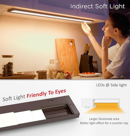 16 Inch Under Cabinet Lighting Plug in, 9W 120V 3 Color 3000K/4000K/5000K, 3 Brightness, Super Bright, Ultra Thin Under Counter Lights for Kitchen, Linkable LED Cabinet Light,Bronze