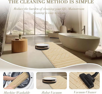 hicorfe Indoor Doormat,Front Back Door Mat Rubber Backing Non Slip Door Mats 20"x48" Absorbent Resist Dirt Entrance Doormat Inside Floor Mats for Entryway Washable Low-Profile(Cream Yellow)