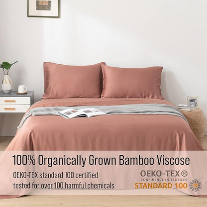 Bella Coterie Luxury Bamboo Viscose King Size Sheet Set | 100% Organically Grown | Ultra Soft | Cooling for Hot Sleepers | 18" Deep Pocket [Raisin]