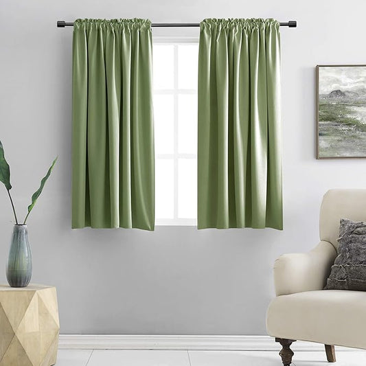 DONREN Sage Green Blackout Curtains for Kitchen - Room Darkening Curtain Drapes with Rod Pocket (42 Inch Width x 54 Inch Length,2 Panels)
