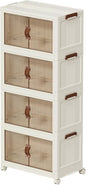 130 QT Large Plastic Storage Bins with Lids Open Front, Stackable Storage Containers with Wheels for Clothes, Home, Room, White, 4 Tiers