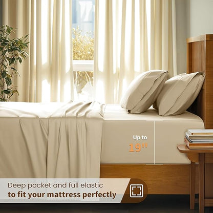 LBRO2M 100% Cotton Sheets Set Deep Pocket 19", 1000 Thread Count California King Size 4 Piece Bed Sheet Sets Soft Comfortable Bedding All Season (California King, Linen)