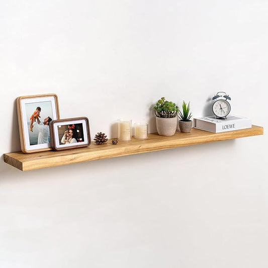 fuqing Floating Shelves for Wall, 48 inch Rustic Solid Elm Wood Floating Shelves, Wooden Wall Shelves with Invisible Heavy Duty Brackets for Living Room, Bedroom, Kitchen, Bathroom, 1 Pack, Natural