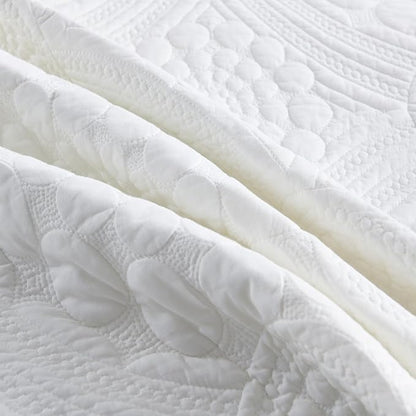 MarCielo 3-Piece 100% Cotton Oversized Bedspread Lightweight Quilt Coverlet Embroidery Farmhouse Bedding (Tf Bright White, Oversized King (118"x106"))