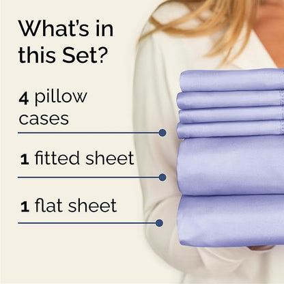 Queen 6 Piece Sheet Set - Cooling, Comfy & Breathable - Hotel Luxury Bedding, Includes Fitted Sheet for Women, Men, Kids & Teens - 1 Flat, 1 Fitted Sheet, 4 Pillowcases with Deep Pockets - Lavender