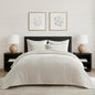EVERGRACE Velvet Quilt Set King Size, Luxurious Soft Striped Channel Bedding Set, Lightweight Velvet Comforter for All Season, Oversized Bedspread Coverlet with 2 Matching Shams, Ivory White