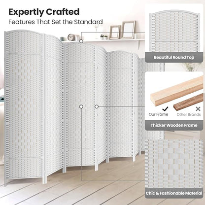 Folding Room Divider, Weave Fiber Privacy Screen, Extra Wide Room Screen Divider Separator, Decorative Separation Wall Divider, Freestanding Room (8-Panel)
