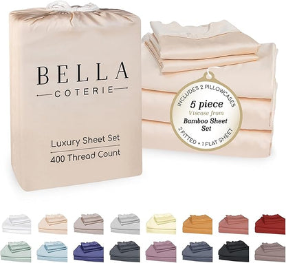 Bella Coterie Luxury Bamboo Viscose Split King Size Sheet Set | 2 Fitted Sheets for Sleep Number & Adjustable Beds | 100% Organically Grown | Cooling & Ultra Soft | 18” Deep Pocket [Champagne]