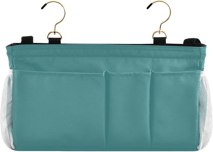 KOPIRIT Navy Teal Bedside Caddy Storage Bag Bedside Organizer for College Dorm Top Bunk Bed Hanging Storage Organizer 6 Pockets with Hooks for Drinks Magazine Phone Holder