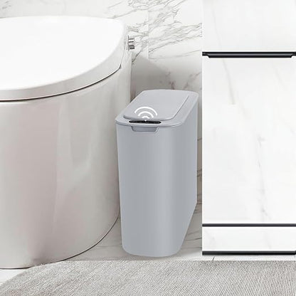 TIPGO Automatic Motion Sensor Bathroom Trash Can with Lid, 2.6 Gallon Touchless Trash Bin, Smart Garbage Can Plastic Slim Wastebasket for Bedroom, Office, Dorm (Grey)
