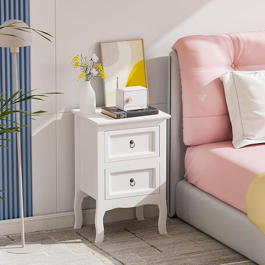 Bonnlo White Nightstand, Tool-Free Setup Night Stand, 2 Drawer Bedside Table for Bedroom, Easy & Quick Install Small Nightstands, Girls Nightstand for Bedroom, Side Table, End Table for Small Spaces