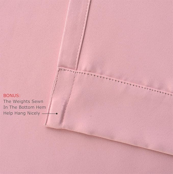 MIUCO Room Darkening Soild Grommet Blackout Curtains Panels for Nursery Window Curtains Set of 2 52x95 Inch Pink, Bonus 2 Tie Backs Included