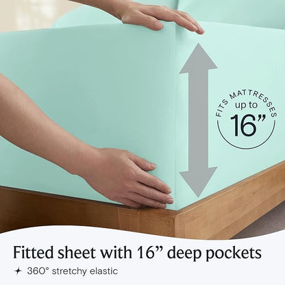 LuxClub 3 PC Twin Sheet Set, Deep Pockets Wrinkle Free Cooling Bed Sheets Hotel Bedding for Women, Men, Kids & Teens, Includes 1 Fitted Sheet, 1 Flat Sheet and 1 Pillowcase-Silky Soft Aquamarine