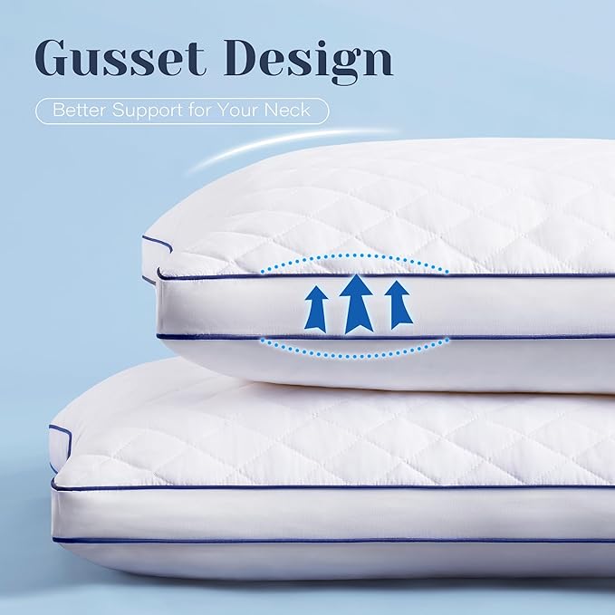 Shredded Memory Foam Pillows Standard Size Set of 2, Soft Bed Pillow for Side and Back Sleepers, Medium Firm Pillows 2 Pack with Gusset(20"x26")