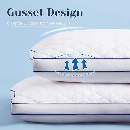 Shredded Memory Foam Pillows Standard Size Set of 2, Soft Bed Pillow for Side and Back Sleepers, Medium Firm Pillows 2 Pack with Gusset(20"x26")