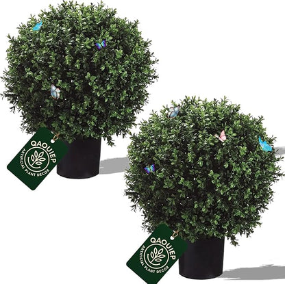 26" H x 18" W Artificial Boxwood Topiary Ball – Realistic UV-Resistant Artificial Shrub with Weighted Pot, Set of 2 – Indoor/Outdoor Year-Round Green Décor for Porch, Garden, Patio