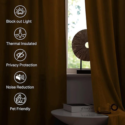 StangH Gold Brown Curtains for Living Room, Luxury Autumn Home Decoration Blackout Thermal Insulated Window Treatment for Living Room Bathroom, W52 x L90, 2 Panels