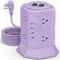 Flat Plug Power Strip Tower with 8 Outlets 4 USB Ports (2 Type C), Surge Protector Power Strip with 6.5 FT Extension Cord, Outlet Extender Charging Station with Multiple Outlets for Home Office Dorm