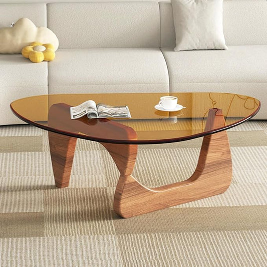 Glass Coffee Table, Mid Century Modern Coffee Table, Coffee Table for Living Room Center Table Suitable for Bedroom Living Room Reception Office Tables (Walnut/Brown, Large)