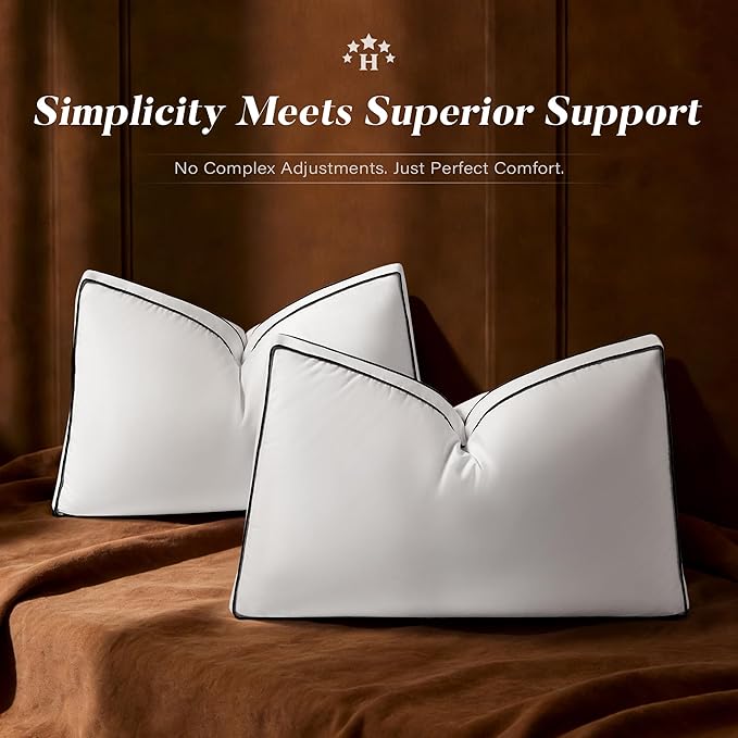 Flat Thin Goose Feather Down Pillows Standard Size Set of 2, Soft Down Surrounded Hotel Collection Bed Pillow with 3 Inch Gusset, 2 Pack, Plush for Stomach, Back Sleepers 20x26 in.