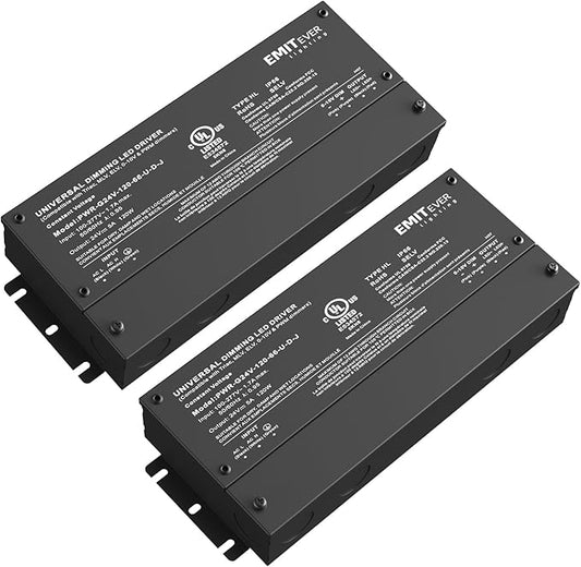 EMITEVER Dimmable Led Driver, 2 Packs 120W AC 110V-277V to DC 24V Transformer, 5-in-1 Dimming: ELV/MLV/TRIAC / 0-10V / 1-10V / 10V PWM/Potentiometer, Waterproof IP67 and UL Listed