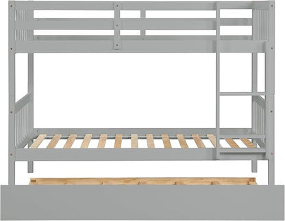 Bellemave Twin Over Twin Bunk Bed with Trundle,Convertible Bunk Beds with Ladder & Safety Guardrails,Twin Size Bunk Beds for Kids Girls Boys,Grey