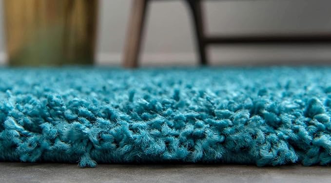 Unique Loom Solid Shag Collection Area Rug (2' 6" x 13' 1" Runner, Deep Aqua Blue)