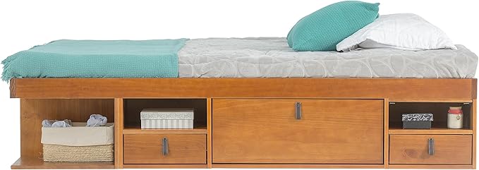 memomad Bali Storage Platform Bed with Drawers (King Size, Oak Brown Wood)