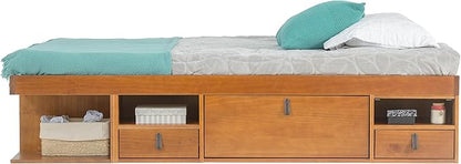 memomad Bali Storage Platform Bed with Drawers (King Size, Oak Brown Wood)