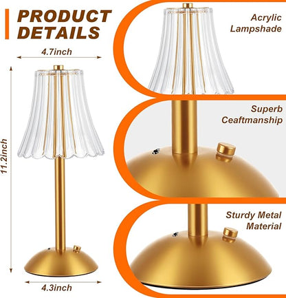 Liliful 1 Pcs Cordless Table Lamp Rechargeable Touch LED Small Gold Portable Battery Operated USB-c Desk Lamp 3 Color Dimmable for Bedroom Living Room Dining (Gold,Rose Style)