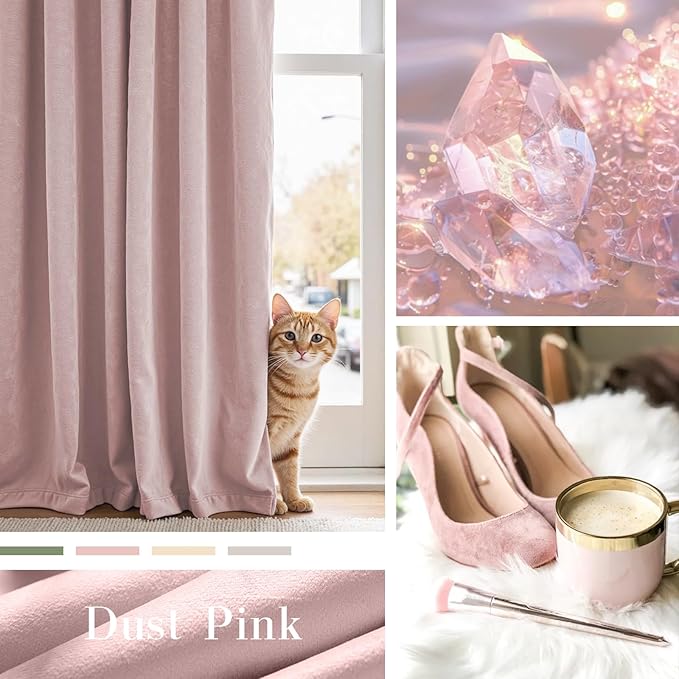 Lazzzy Velvet Blackout Curtains Thermal Insulated Room Window Drapes Super Soft Luxury Curtains for Living Room Bedroom Rod Pocket 2 Panels, Dusty Pink, 52" W x 108" L