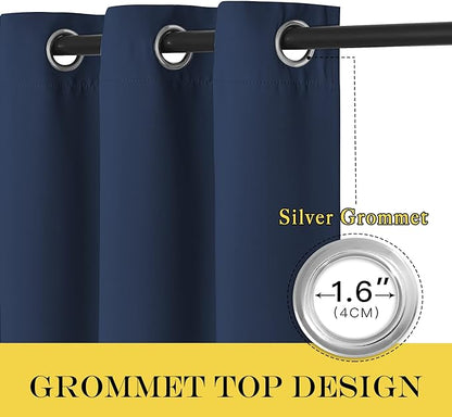 NICETOWN Blackout Navy Blue Curtain 102 inches Long, Grommet Thermal Insulated Cold/Light/Sound Blocking Solid Window Drape for Bedroom/Living Room (W66 x L102, 1 Panel)