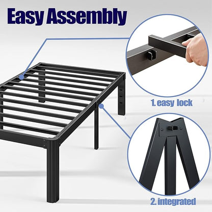 Hunlostten 14in Heavy Duty Twin Bed Frame No Box Spring Needed, Metal Platform Bed Frame Twin with Round Corners, Easy Assembly, Noise Free, Black