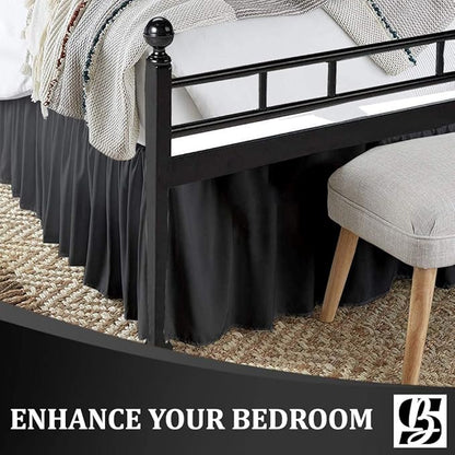 SKY BEDDINGS - Twin Size Ruffled Bed Skirt with Split Corners - 12 Inch Drop Dust Ruffle Bed Skirt with Platform Three Sided Coverage - 100% Microfiber, Dark Grey