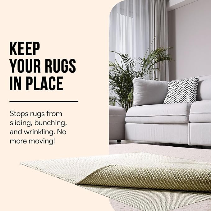 Non Slip Area Rug Gripper 5x7 Feet, Rug Gripper for Hardwood Floors, Laminate, Vinyl, Stone & Tile, Anti Slip Area Rug Pad for Under Rugs