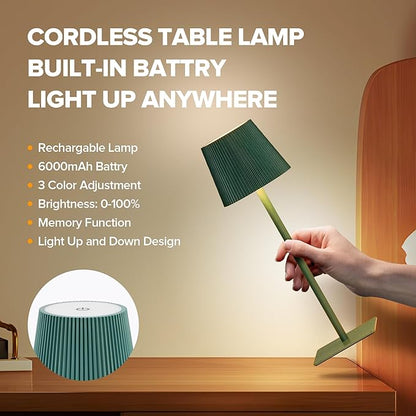 LUTEC 4 Pack Cordless Table Lamp,6000mAh Rechargeable Battery Operated Desk Lamp,Two Adjustable Heights,Waterproof, Touch Control & 3 Color Stepless Dimming for Restaurant/Bedroom/Bars/Outdoor (Green)