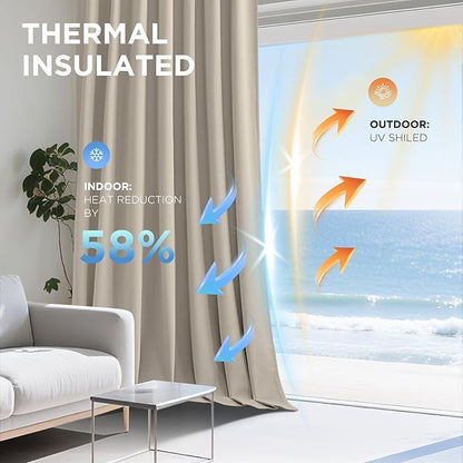 Joydeco Light Beige 100% Blackout Curtains 96 Inch 2 Panels, Luxury Thermal Light Beige Velvet Curtains for Bedroom Living Room, Soundproof Blackout Window Drapes, Rod Pocket & Back Tab (52W x 96L)