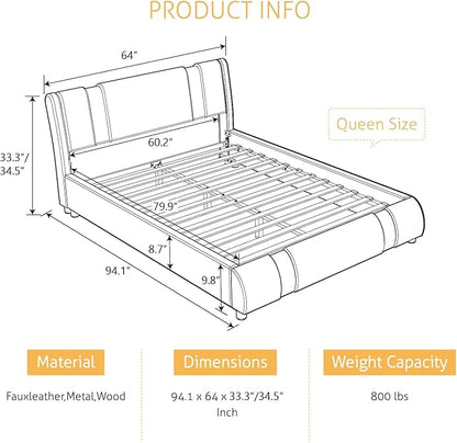 SHA CERLIN Queen Platform Bed Frame with Iron Pieces Decor and Adjustable Headboard/Deluxe Upholstered Modern Bed with Solid Wooden Slats Support/No Box Spring Needed, White