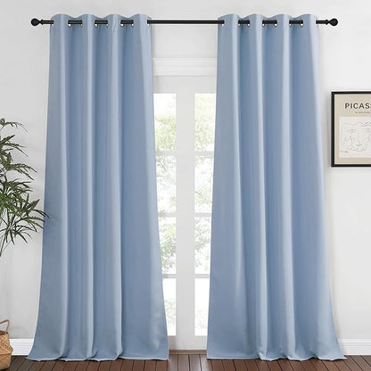 NICETOWN Blackout Room Darkening Window Curtain - Thermal Insulated Solid Grommet Blackout Patio Door Curtain/Drape for Living Room (Vintage Blue, 1 Panel, 52 by 95-inch)