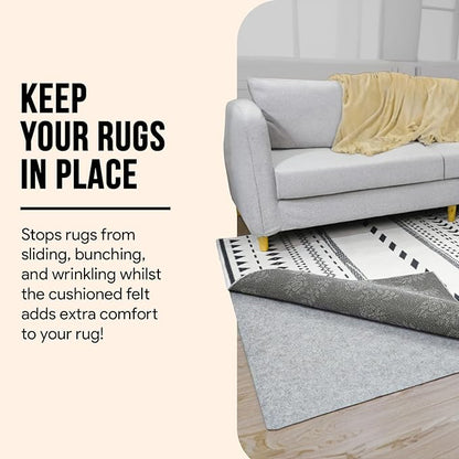 Non Slip Rug Pad 2x3 Feet, 4/25" Thick Felt Cushioned Rubber Rug Gripper Pad for Hardwood, Laminate, Stone, Tile, Wood, Vinyl Floors & Carpet, Anti Skid Under Area Rug Pads
