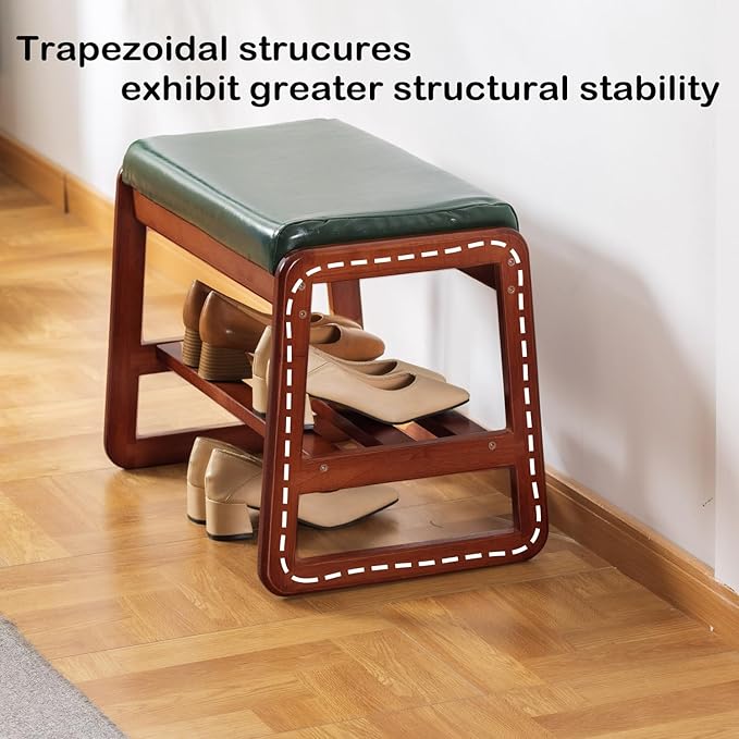 Shoe Rack Bench, Solid Wood Entryway Bench, Shoe Bench with Cushion Padded Seat for Entry, Hallway (Green-21.65")
