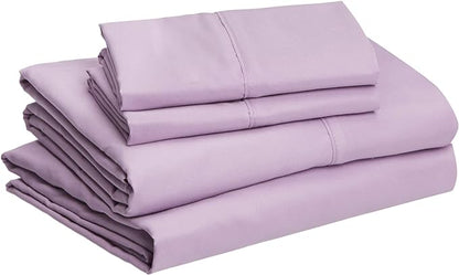 Amazon Basics Lightweight Super Soft Easy Care Microfiber 4 Piece Bedsheets Set with 14-Inch Deep Pockets, Queen, Frosted Lavender, Solid